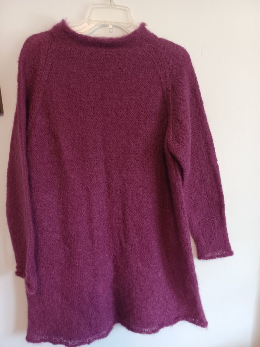 Pure Mohair Yarn Plum Raspberry Sweater Dress/Tunic Handmade L/XL - Picture 4 of 10